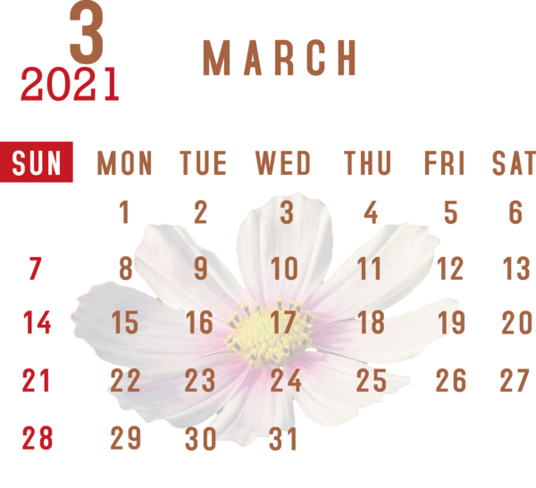 Transparent New Year Cut flowers Font Line for Printable 2021 Calendar for New Year