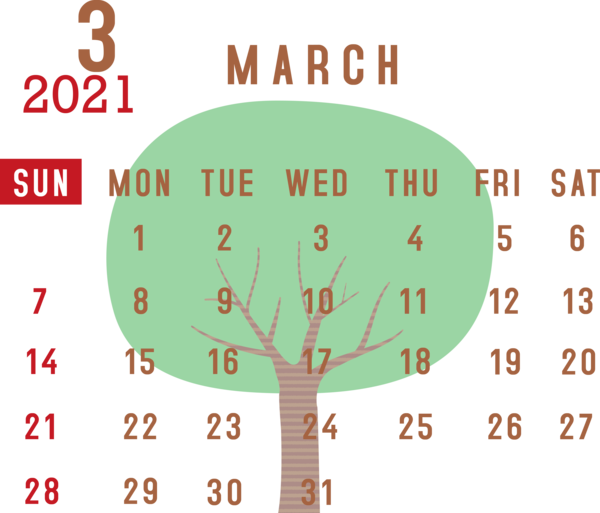 Transparent New Year Font Meter Tree for Printable 2021 Calendar for New Year