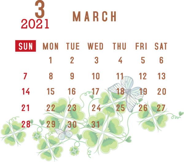Transparent New Year Design Flower Motif for Printable 2021 Calendar for New Year