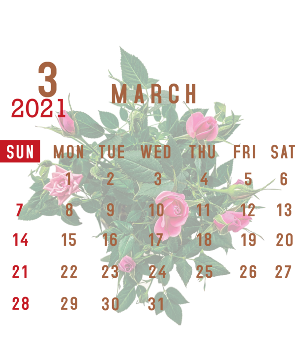 Transparent New Year Leaf Floral design Petal for Printable 2021 Calendar for New Year