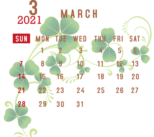 Transparent New Year Meter Leaf Flower for Printable 2021 Calendar for New Year