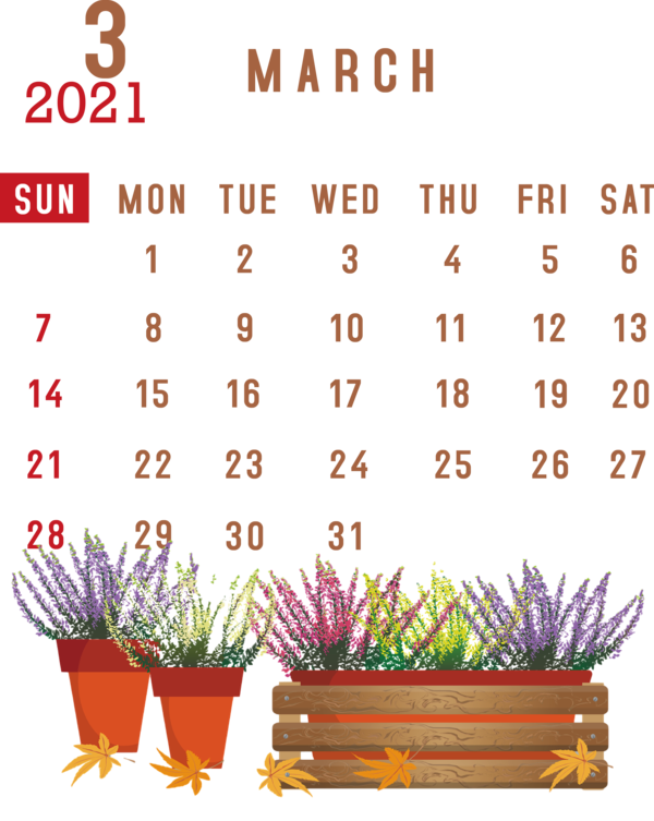 Transparent New Year Flower Flowerpot Plants for Printable 2021 Calendar for New Year