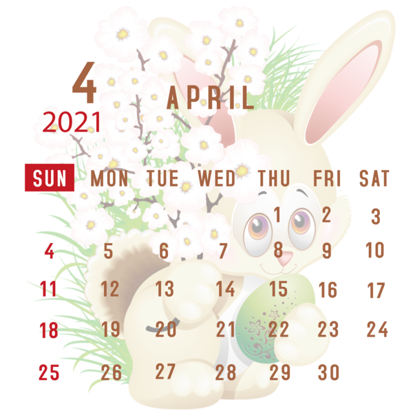 Transparent New Year Easter Bunny Line Meter for Printable 2021 Calendar for New Year