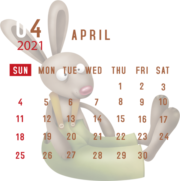Transparent New Year Easter Bunny Hare Cartoon for Printable 2021 Calendar for New Year