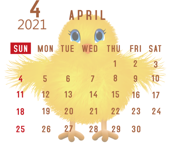 Transparent New Year Yellow Beak Line for Printable 2021 Calendar for New Year