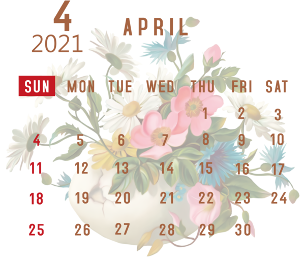 Transparent New Year Floral design Birthday Cut flowers for Printable 2021 Calendar for New Year
