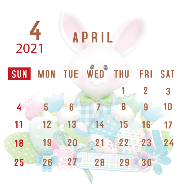 Transparent New Year Easter Bunny Design Line for Printable 2021 Calendar for New Year