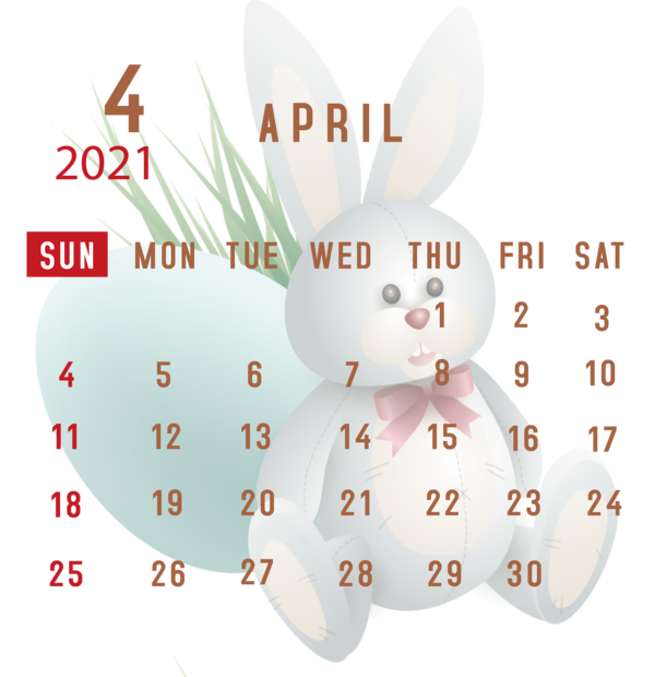 Transparent New Year Easter Bunny Rabbit Font for Printable 2021 Calendar for New Year