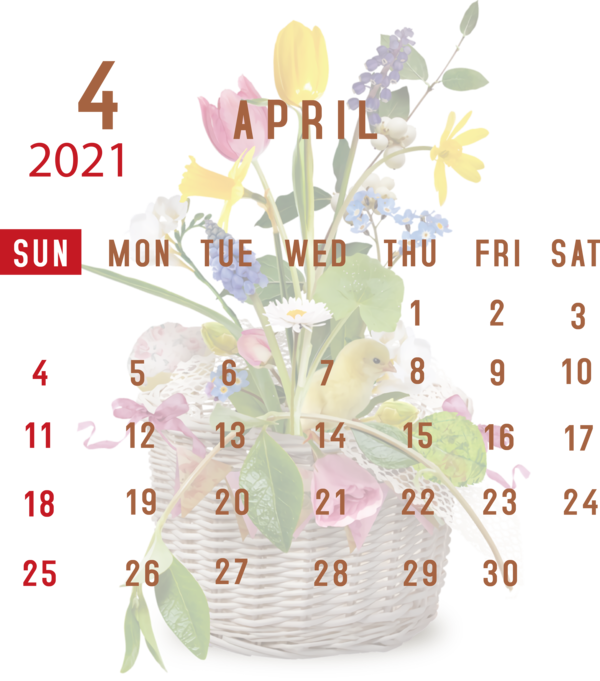 Transparent New Year Floral design Cut flowers Flowerpot for Printable 2021 Calendar for New Year