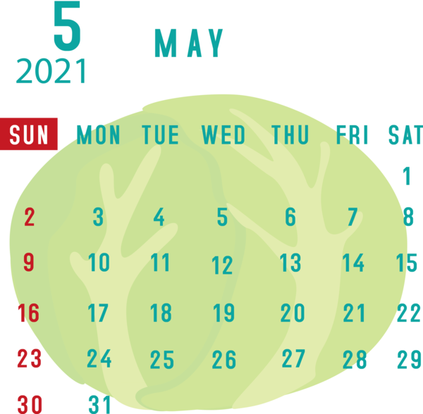 Transparent New Year Font Green Produce for Printable 2021 Calendar for New Year