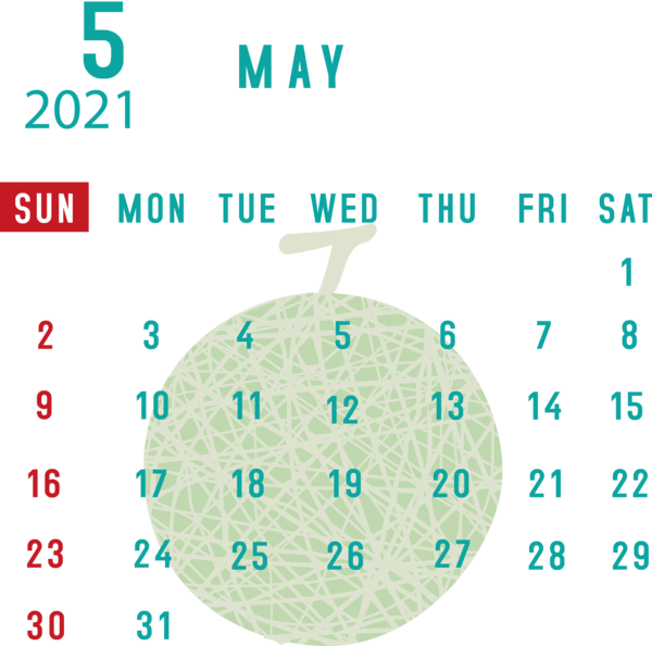 Transparent New Year Aqua M Green Font for Printable 2021 Calendar for New Year