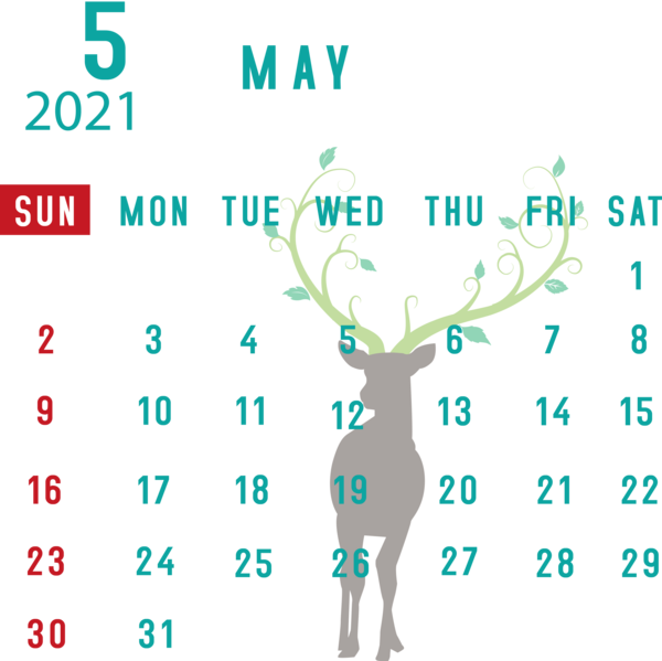 Transparent New Year Logo Reindeer Diagram for Printable 2021 Calendar for New Year