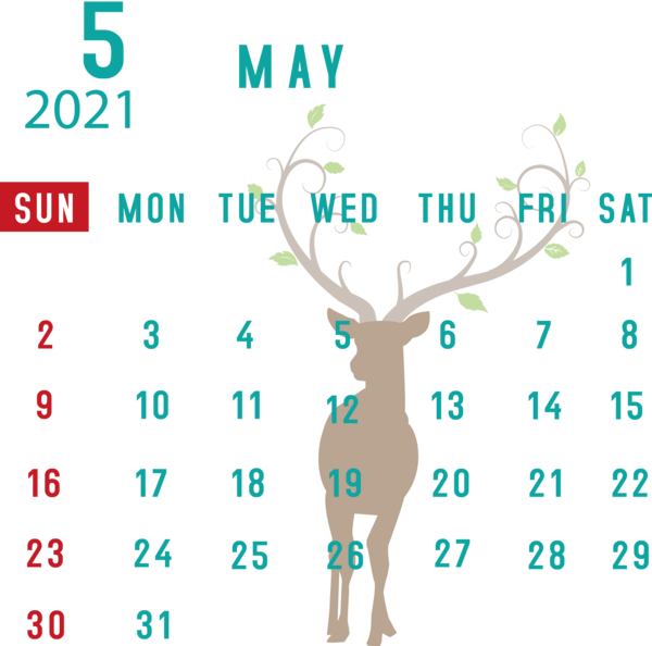Transparent New Year Deer Logo Diagram for Printable 2021 Calendar for New Year
