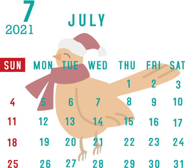 Transparent New Year Birds Cartoon Diagram for Printable 2021 Calendar for New Year
