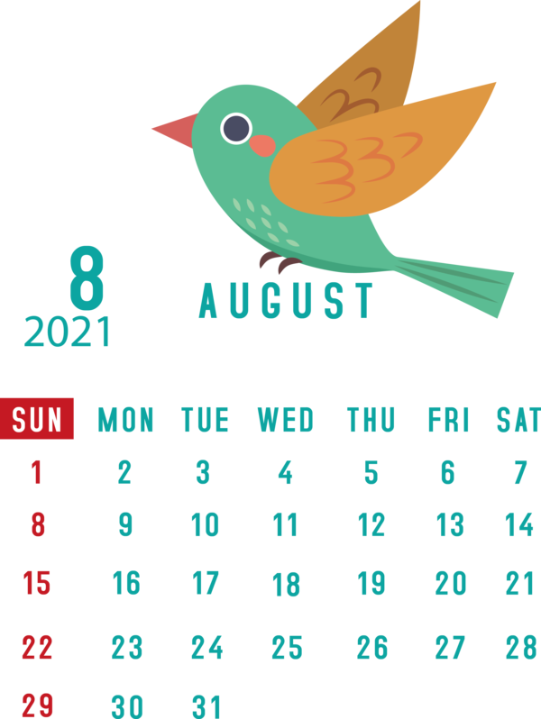 Transparent New Year Birds Meter Beak for Printable 2021 Calendar for New Year