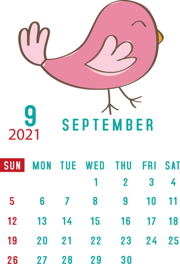 Transparent New Year Birds Cartoon Beak for Printable 2021 Calendar for New Year