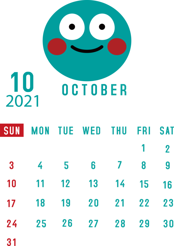 Transparent New Year Smiley Emoticon Aqua M for Printable 2021 Calendar for New Year