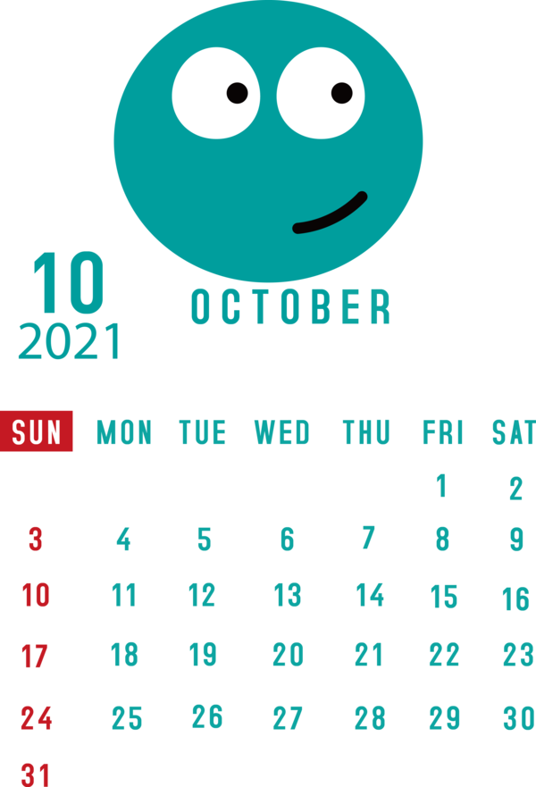 Transparent New Year Smiley Smile Emoticon for Printable 2021 Calendar for New Year