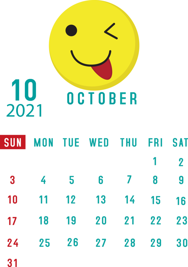 Transparent New Year Smiley Emoticon Smile for Printable 2021 Calendar for New Year