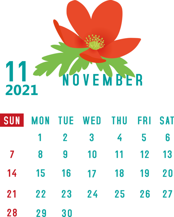 Transparent New Year Flower Logo Petal for Printable 2021 Calendar for New Year