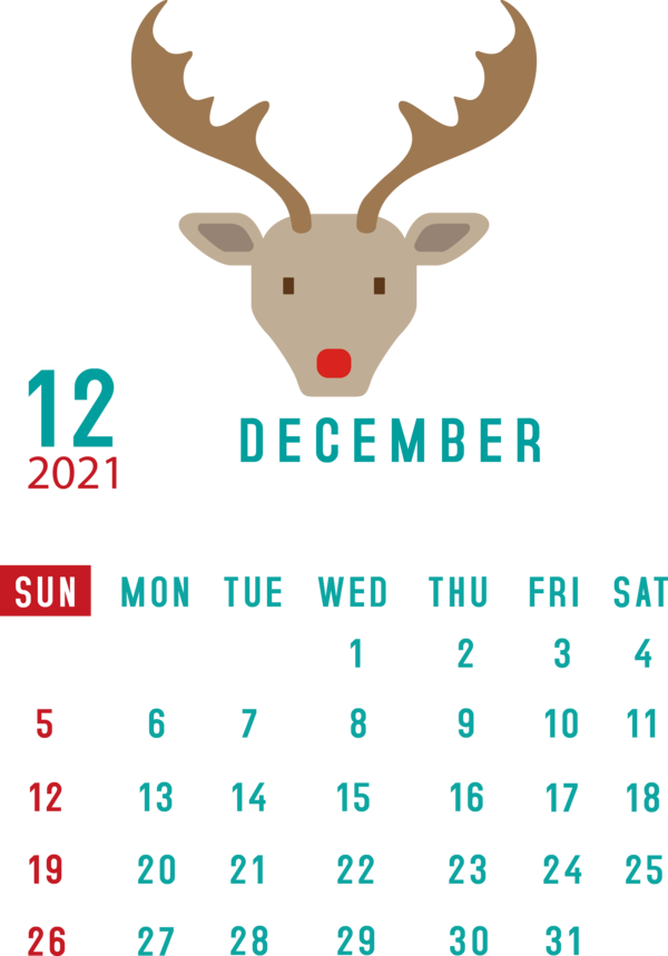 Transparent New Year Reindeer Deer Cartoon for Printable 2021 Calendar for New Year