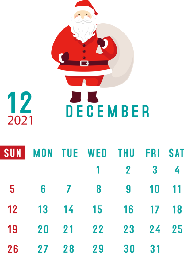 Transparent New Year Santa Claus-M Santa Claus M Line for Printable 2021 Calendar for New Year