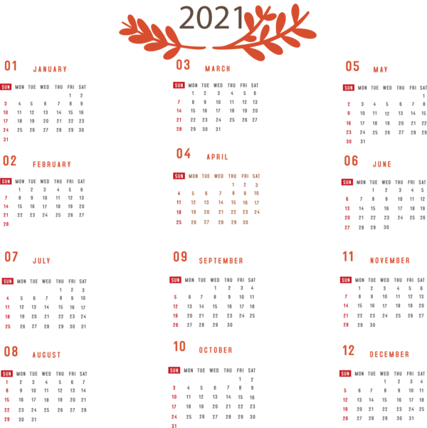 Transparent New Year Calendar System Names of the days of the week Calendar year for Printable 2021 Calendar for New Year