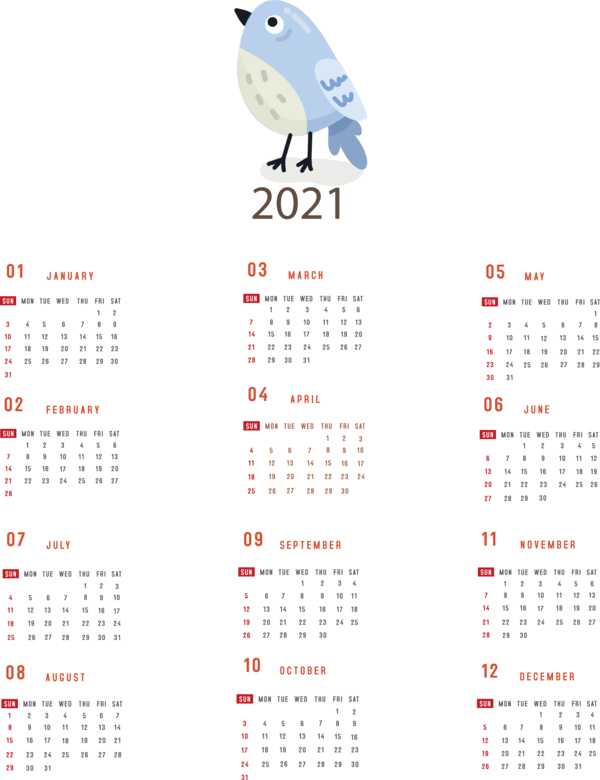 Transparent New Year Calendar System Week Annual calendar for Printable 2021 Calendar for New Year