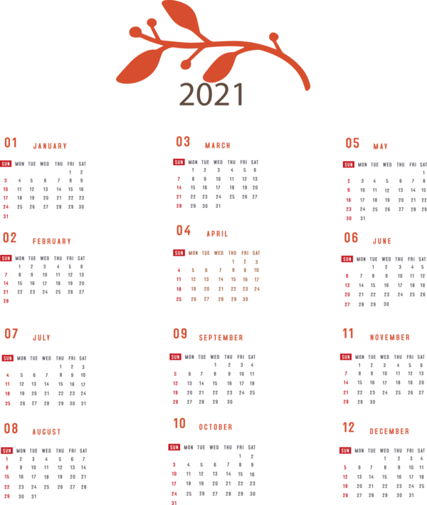 Transparent New Year Calendar System Names of the days of the week Text for Printable 2021 Calendar for New Year