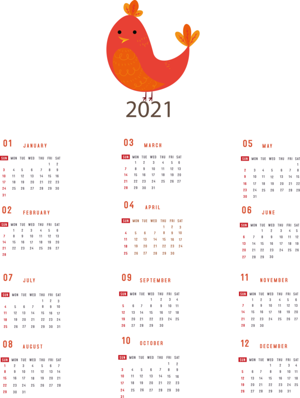 Transparent New Year Calendar System Names of the days of the week Computer for Printable 2021 Calendar for New Year