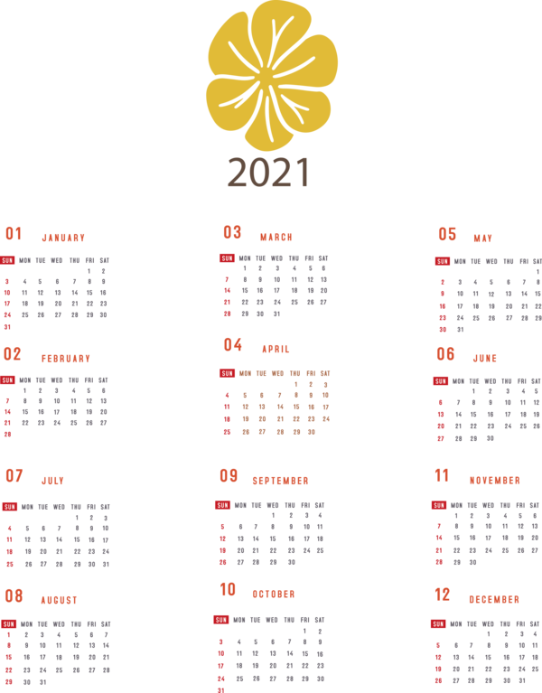 Transparent New Year Calendar System Calendar year Names of the days of the week for Printable 2021 Calendar for New Year