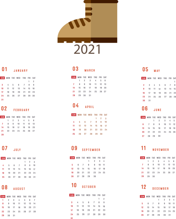 Transparent New Year Calendar System January calendar! Names of the days of the week for Printable 2021 Calendar for New Year