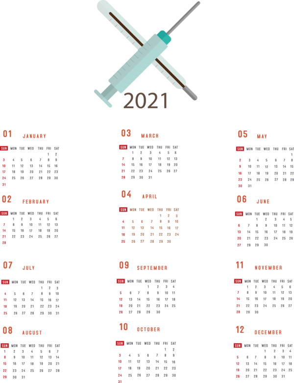 Transparent New Year Calendar System Names of the days of the week Month for Printable 2021 Calendar for New Year