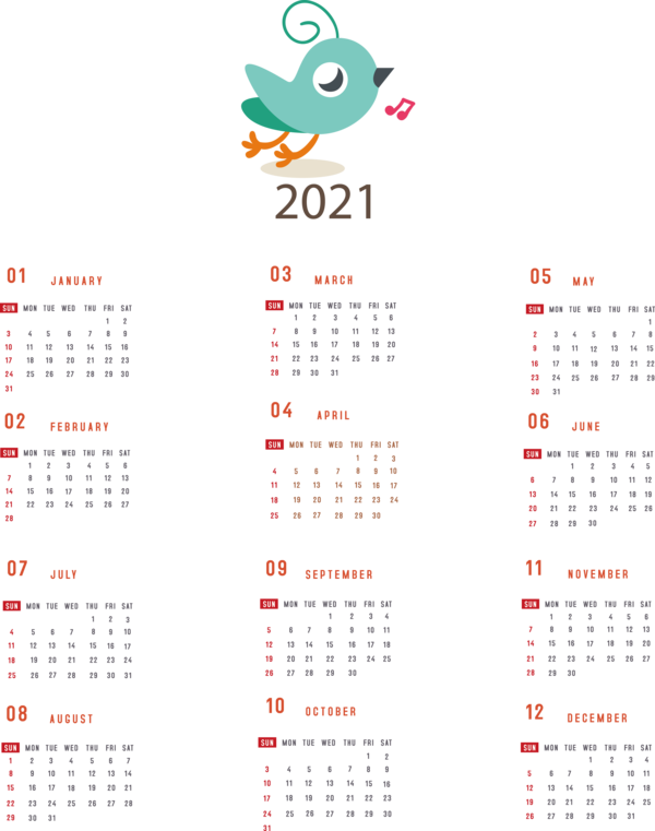 Transparent New Year Calendar System Names of the days of the week Calendar year for Printable 2021 Calendar for New Year