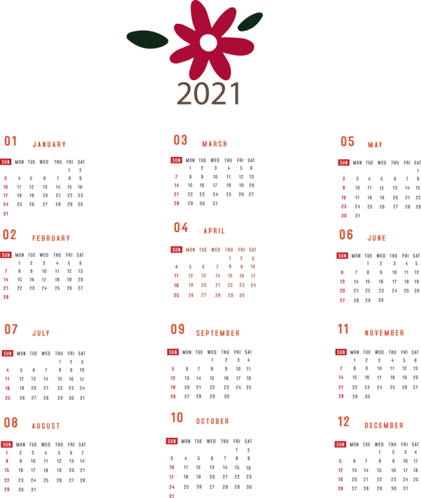 Transparent New Year January calendar! Calendar System Names of the days of the week for Printable 2021 Calendar for New Year