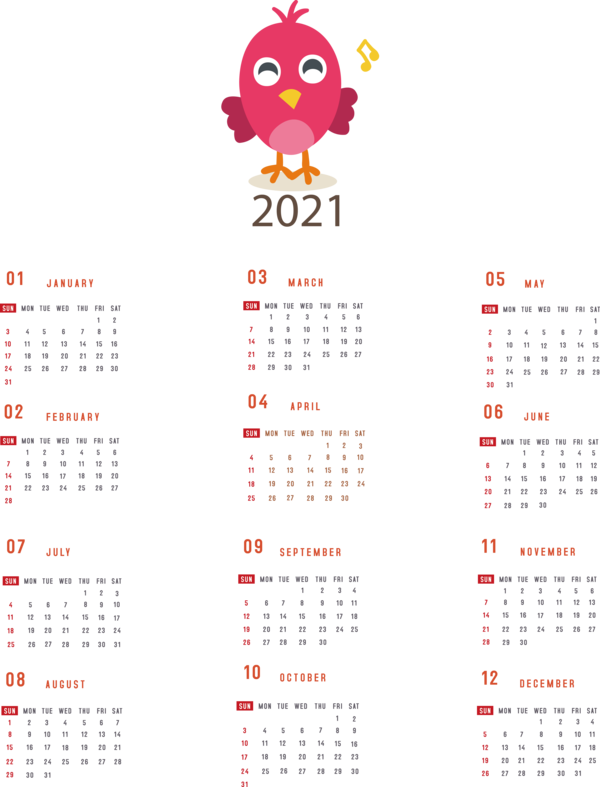 Transparent New Year Calendar System Names of the days of the week for Printable 2021 Calendar for New Year