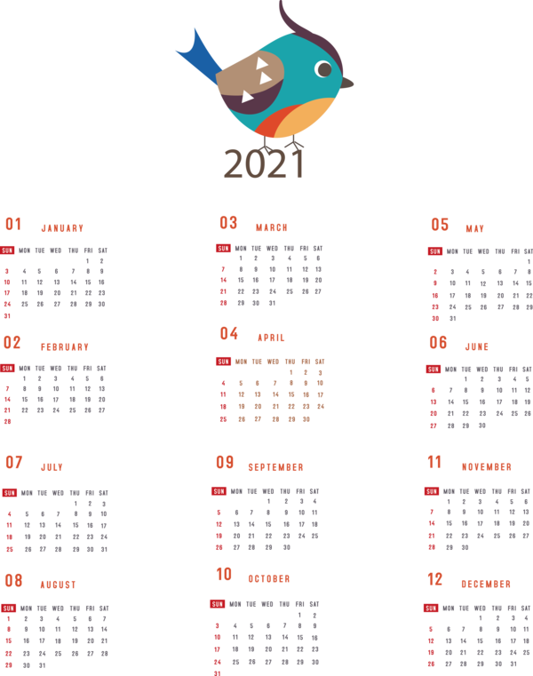 Transparent New Year Calendar System January calendar! Names of the days of the week for Printable 2021 Calendar for New Year