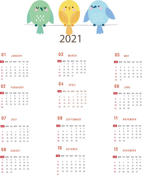 Transparent New Year Idea Design Drawing for Printable 2021 Calendar for New Year