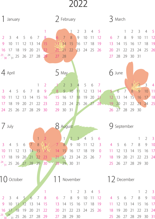 Transparent New Year Petal Flower Calendar System for Printable 2022 Calendar for New Year