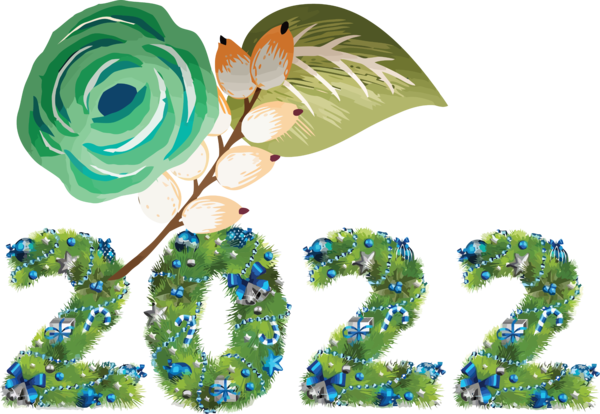 Transparent New Year Cut flowers Floral design Font for Happy New Year 2022 for New Year