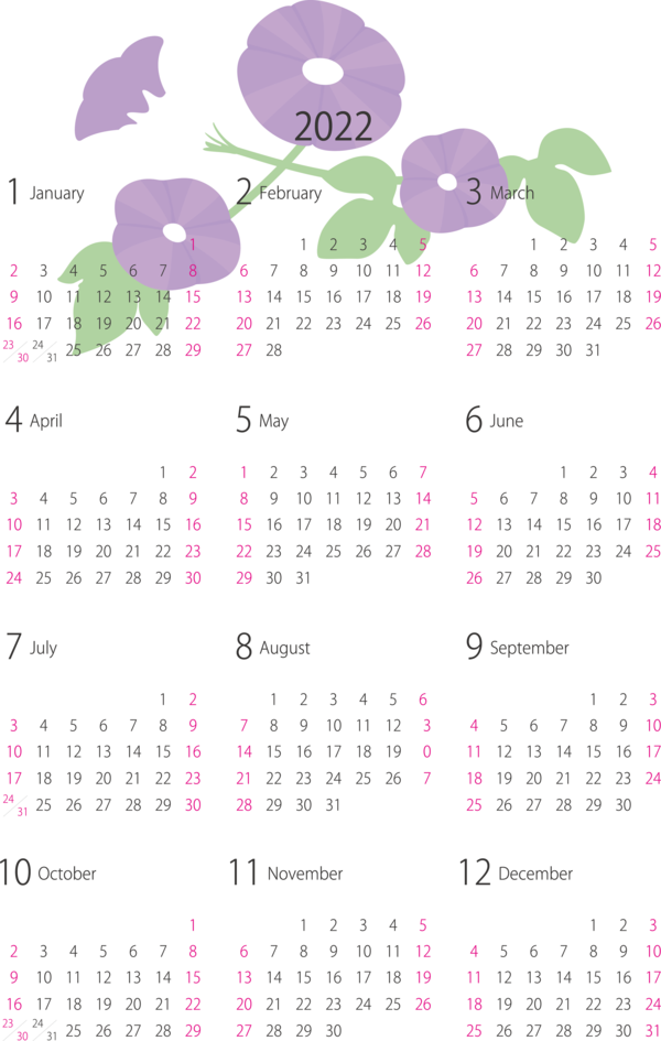 Transparent New Year Violet Calendar System Line for Printable 2022 Calendar for New Year