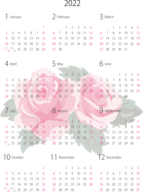Transparent New Year Petal Flower Calendar System for Printable 2022 Calendar for New Year