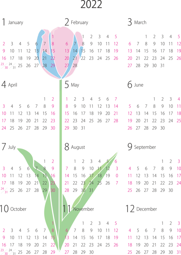 Transparent New Year Flower Calendar System Petal for Printable 2022 Calendar for New Year