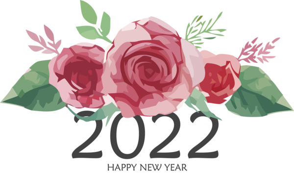 Transparent New Year Floral design Garden roses Cut flowers for Happy New Year 2022 for New Year