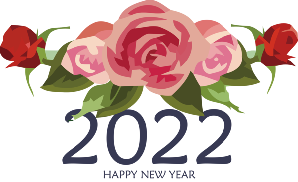 Transparent New Year Floral design Garden roses Plant stem for Happy New Year 2022 for New Year