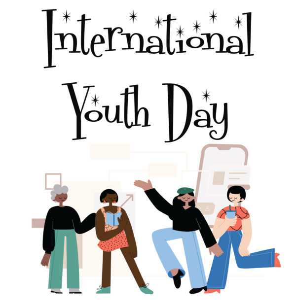 Transparent International Youth Day Design Cartoon Logo for Youth Day for International Youth Day