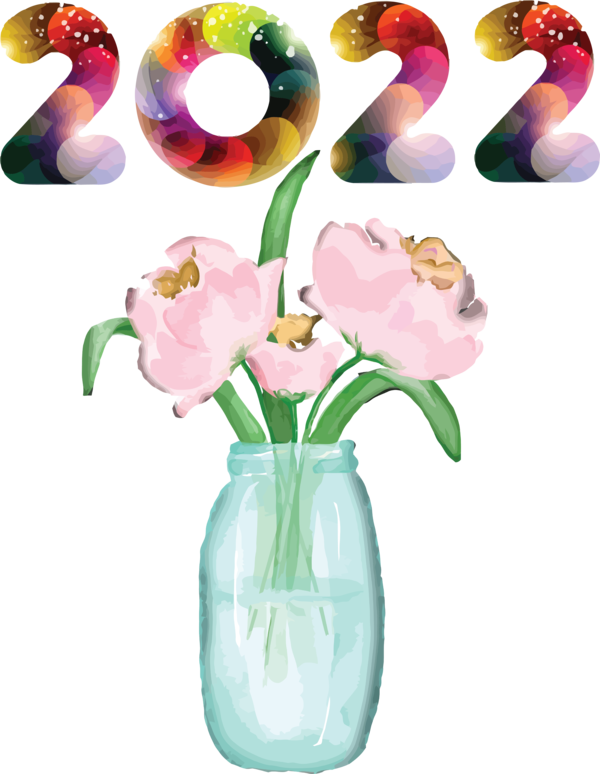 Transparent New Year Cut flowers Flower Drawing for Happy New Year 2022 for New Year