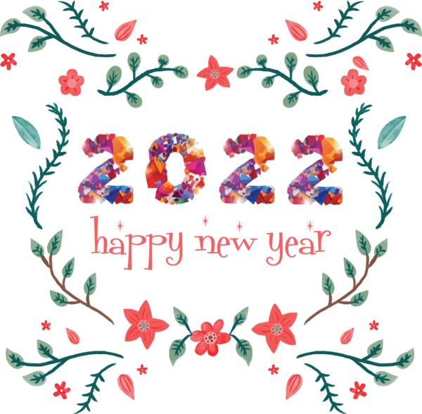 Transparent New Year New Year Flower Floral design for Happy New Year 2022 for New Year