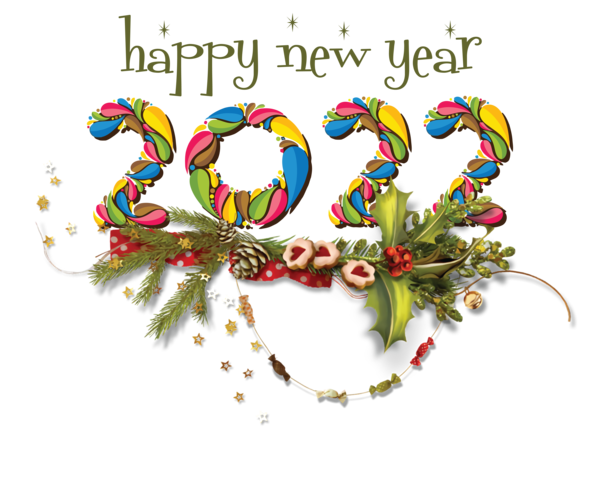 Transparent New Year Floral design Christmas Ornament M Font for Happy New Year 2022 for New Year