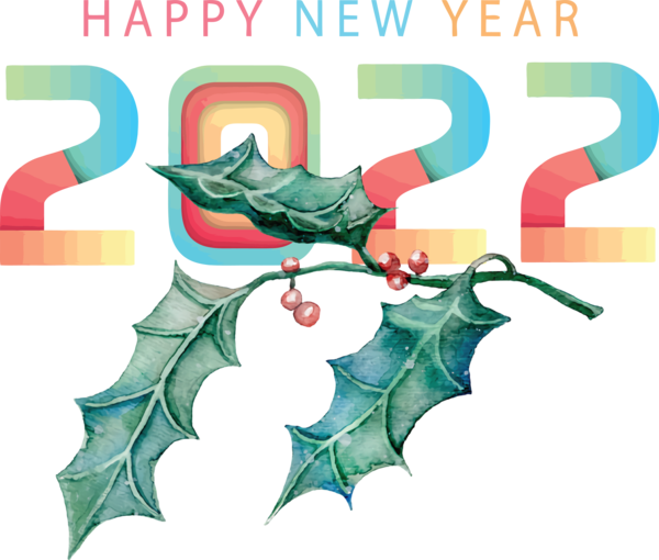 Transparent New Year Christmas Day Holly Leaf painting for Happy New Year 2022 for New Year